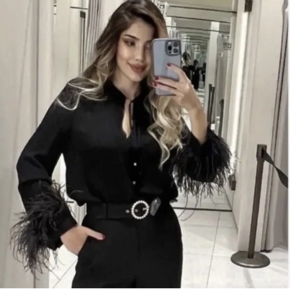 ZARA TOP WITH FEATHERS - Picture 7 of 8